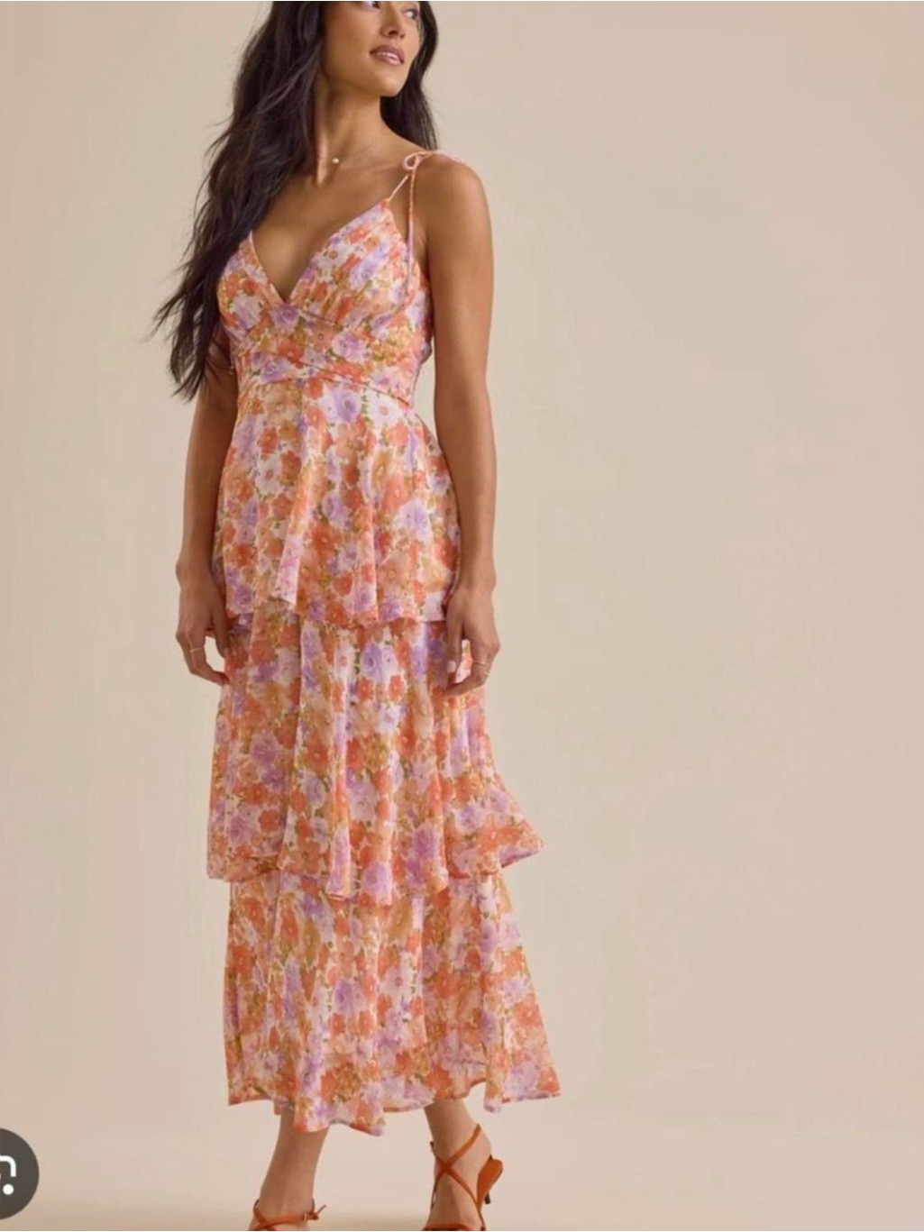 Altar'd State Peach And Pink Floral Tiered Maxi Dress
